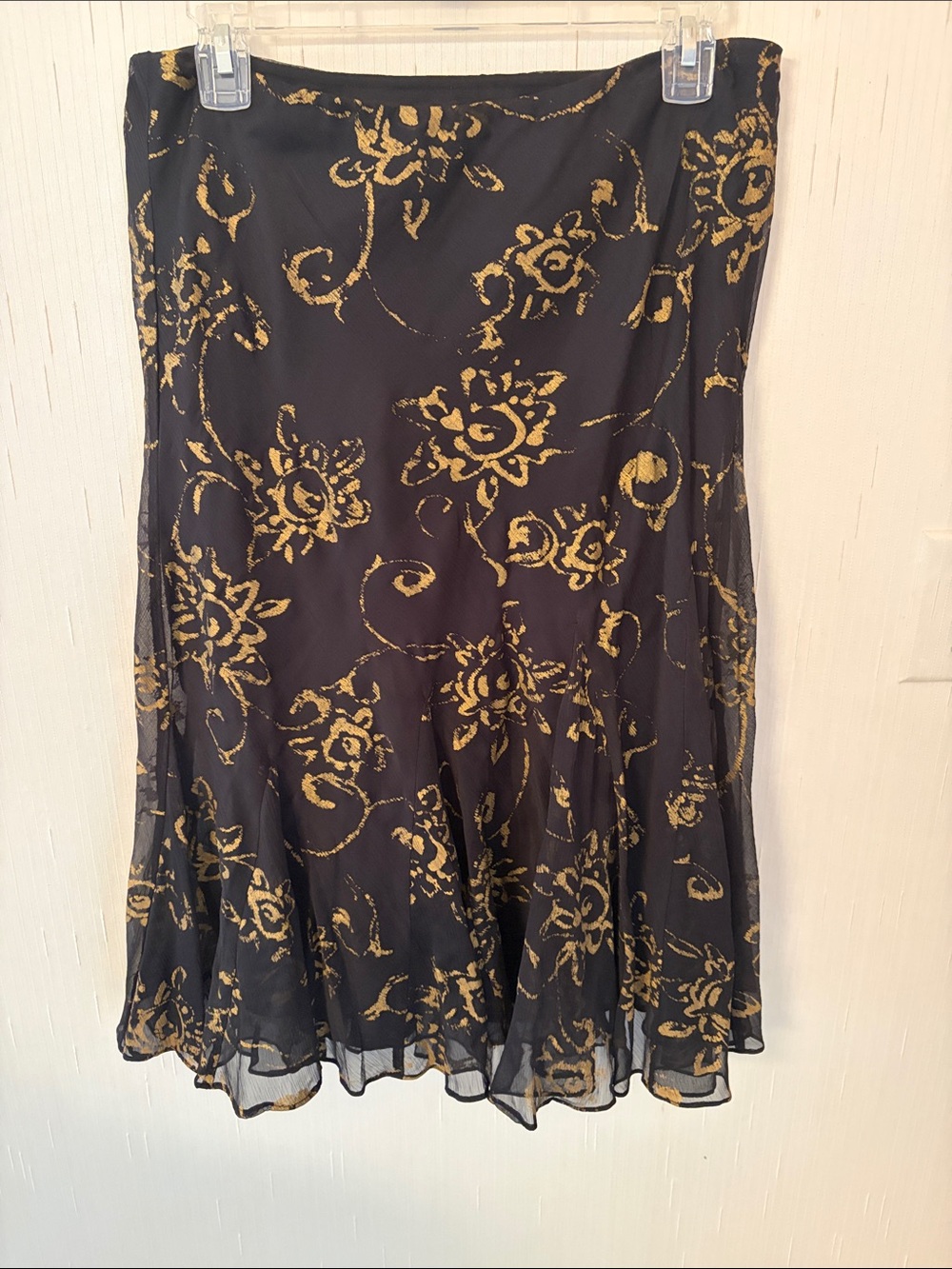 Lauren Ralph Lauren Black Skater Skirt with Gold Floral Print